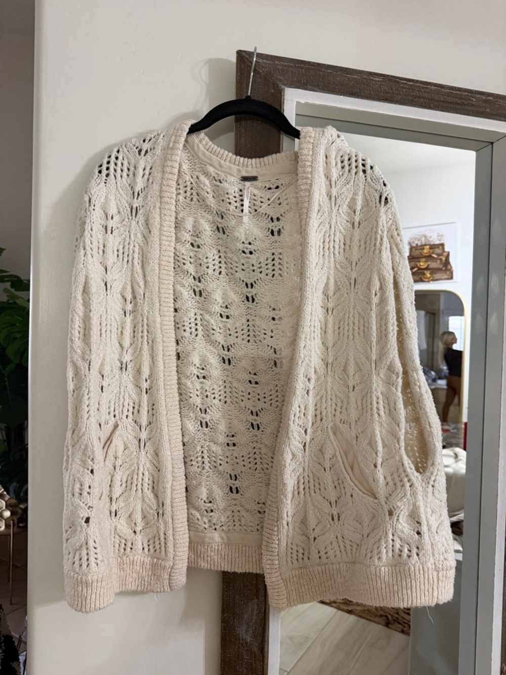 Free people Women's Cream Open-Knit Cardigan Sweater